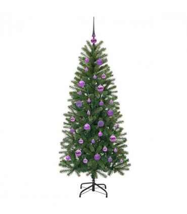 vidaXL Artificial Christmas Tree with 150 LEDs Green 150 cm PE and PVC — Model: with LEDs &lilac balls