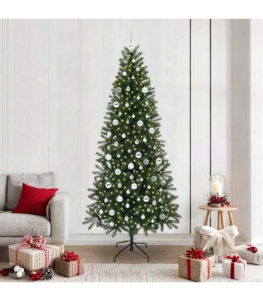 vidaXL Artificial Christmas Tree with 300 LEDs Green 210 cm PE and PVC — Model: with LEDs &silver balls