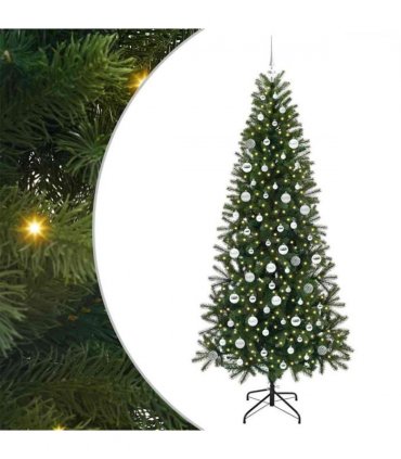 vidaXL Artificial Christmas Tree with 300 LEDs Green 210 cm PE and PVC — Model: with LEDs &silver balls