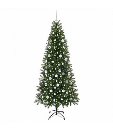 vidaXL Artificial Christmas Tree with 300 LEDs Green 210 cm PE and PVC — Model: with LEDs &silver balls