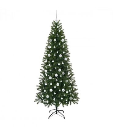 vidaXL Artificial Christmas Tree with 300 LEDs Green 210 cm PE and PVC — Model: with LEDs &silver balls