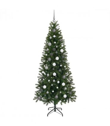 vidaXL Artificial Christmas Tree with 300 LEDs Green 210 cm PE and PVC — Model: with LEDs &white/grey balls