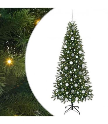 vidaXL Artificial Christmas Tree with 300 LEDs Green 180 cm PE and PVC — Model: with LEDs &silver balls