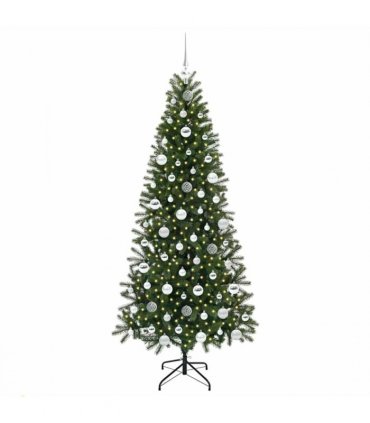 vidaXL Artificial Christmas Tree with 300 LEDs Green 180 cm PE and PVC — Model: with LEDs &silver balls