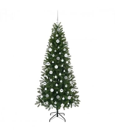 vidaXL Artificial Christmas Tree with 300 LEDs Green 180 cm PE and PVC — Model: with LEDs &silver balls