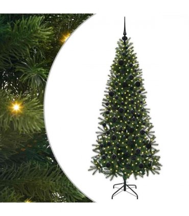 vidaXL Artificial Christmas Tree with 300 LEDs Green 180 cm PE and PVC — Model: with LEDs &black balls