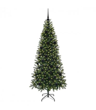 vidaXL Artificial Christmas Tree with 300 LEDs Green 180 cm PE and PVC — Model: with LEDs &black balls