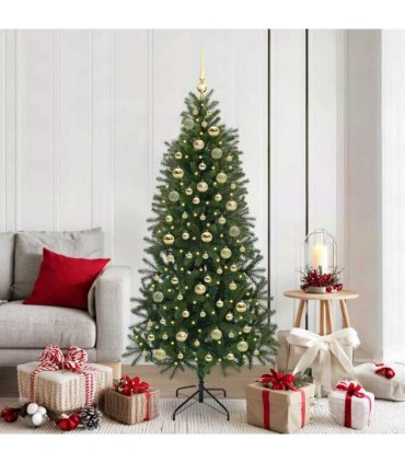 vidaXL Artificial Christmas Tree with 300 LEDs Green 180 cm PE and PVC — Model: with LEDs &gold balls
