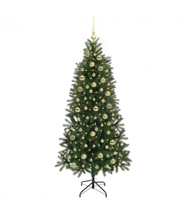 vidaXL Artificial Christmas Tree with 300 LEDs Green 180 cm PE and PVC — Model: with LEDs &gold balls