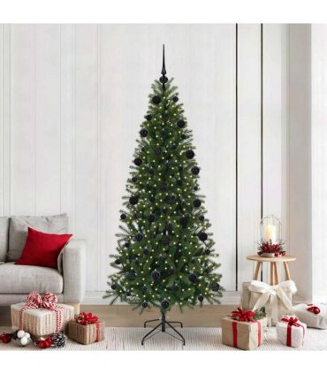 vidaXL Artificial Christmas Tree with 300 LEDs Green 210 cm PE and PVC — Model: with LEDs &black balls