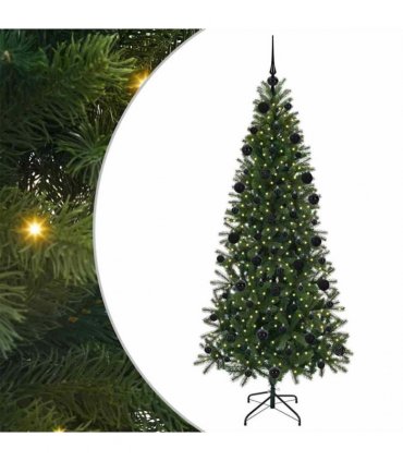 vidaXL Artificial Christmas Tree with 300 LEDs Green 210 cm PE and PVC — Model: with LEDs &black balls