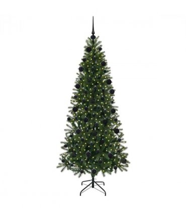 vidaXL Artificial Christmas Tree with 300 LEDs Green 210 cm PE and PVC — Model: with LEDs &black balls
