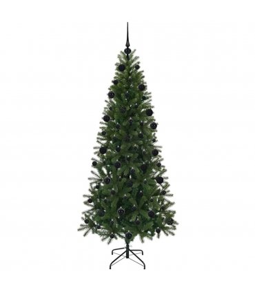 vidaXL Artificial Christmas Tree with 300 LEDs Green 210 cm PE and PVC — Model: with LEDs &black balls