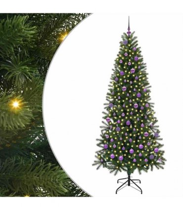 vidaXL Artificial Christmas Tree with 300 LEDs Green 210 cm PE and PVC — Model: with LEDs &lilac balls