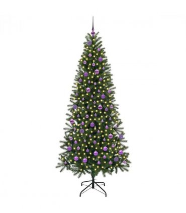 vidaXL Artificial Christmas Tree with 300 LEDs Green 210 cm PE and PVC — Model: with LEDs &lilac balls