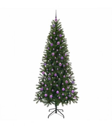vidaXL Artificial Christmas Tree with 300 LEDs Green 210 cm PE and PVC — Model: with LEDs &lilac balls