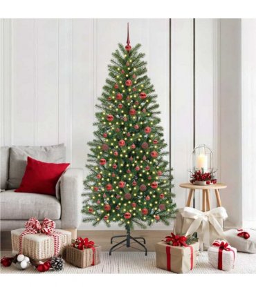 vidaXL Artificial Christmas Tree with 300 LEDs Green 180 cm PE and PVC — Model: with LEDs &red balls