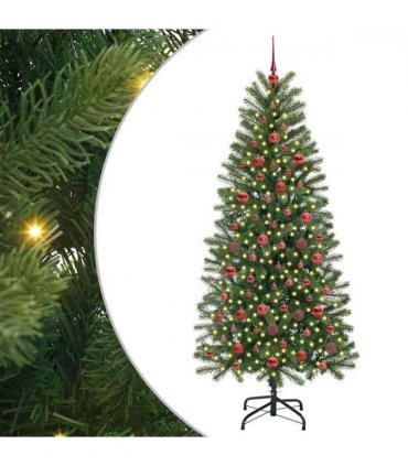 vidaXL Artificial Christmas Tree with 300 LEDs Green 180 cm PE and PVC — Model: with LEDs &red balls
