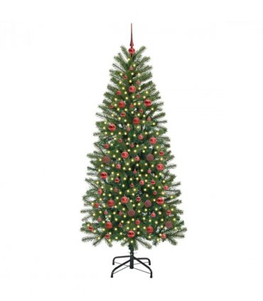 vidaXL Artificial Christmas Tree with 300 LEDs Green 180 cm PE and PVC — Model: with LEDs &red balls
