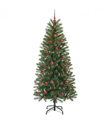 vidaXL Artificial Christmas Tree with 300 LEDs Green 180 cm PE and PVC — Model: with LEDs &red balls