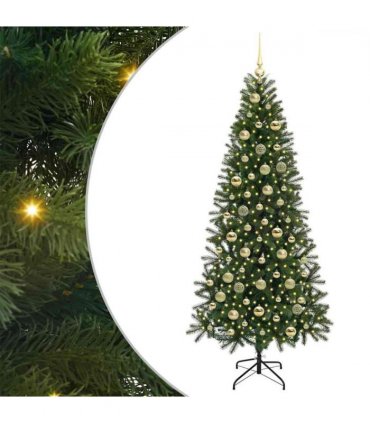 vidaXL Artificial Christmas Tree with 300 LEDs Green 210 cm PE and PVC — Model: with LEDs &gold balls