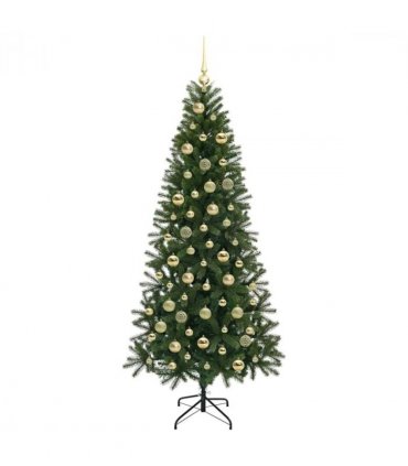 vidaXL Artificial Christmas Tree with 300 LEDs Green 210 cm PE and PVC — Model: with LEDs &gold balls
