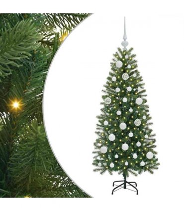 vidaXL Artificial Christmas Tree with 150 LEDs Green 120 cm PE and PVC — Model: with LEDs &white balls