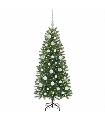 vidaXL Artificial Christmas Tree with 150 LEDs Green 120 cm PE and PVC — Model: with LEDs &white balls