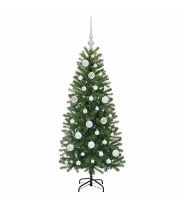 vidaXL Artificial Christmas Tree with 150 LEDs Green 120 cm PE and PVC — Model: with LEDs &white balls