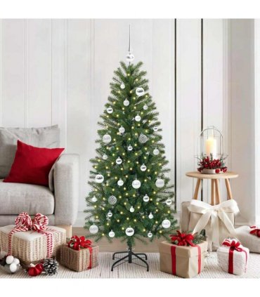 vidaXL Artificial Christmas Tree with 150 LEDs Green 150 cm PE and PVC — Model: with LEDs &silver balls