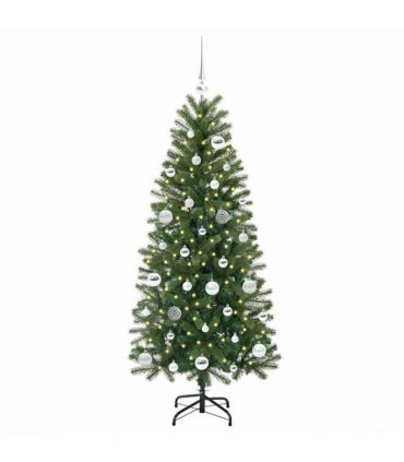 vidaXL Artificial Christmas Tree with 150 LEDs Green 150 cm PE and PVC — Model: with LEDs &silver balls