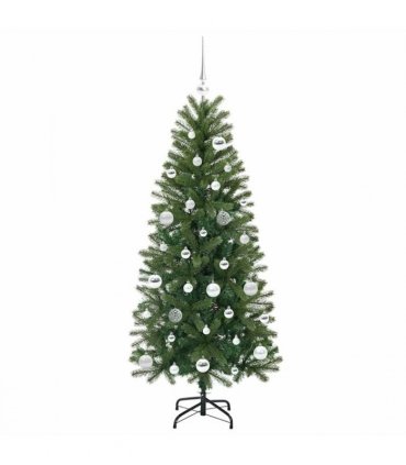 vidaXL Artificial Christmas Tree with 150 LEDs Green 150 cm PE and PVC — Model: with LEDs &silver balls