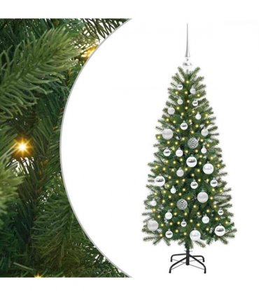vidaXL Artificial Christmas Tree with 150 LEDs Green 120 cm PE and PVC — Model: with LEDs &silver balls