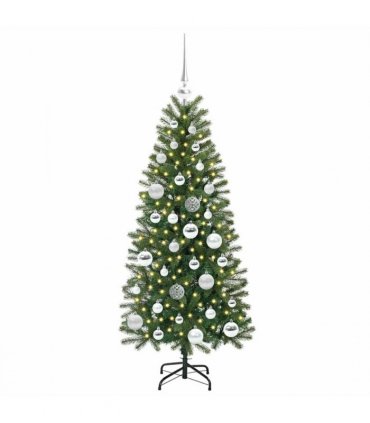 vidaXL Artificial Christmas Tree with 150 LEDs Green 120 cm PE and PVC — Model: with LEDs &silver balls