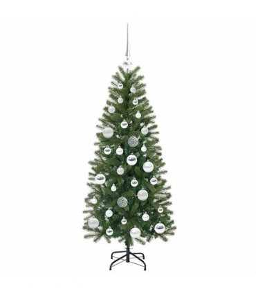 vidaXL Artificial Christmas Tree with 150 LEDs Green 120 cm PE and PVC — Model: with LEDs &silver balls