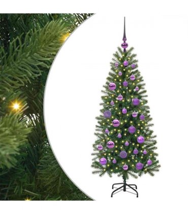 vidaXL Artificial Christmas Tree with 150 LEDs Green 120 cm PE and PVC — Model: with LEDs &lilac balls