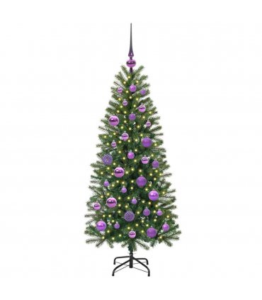 vidaXL Artificial Christmas Tree with 150 LEDs Green 120 cm PE and PVC — Model: with LEDs &lilac balls
