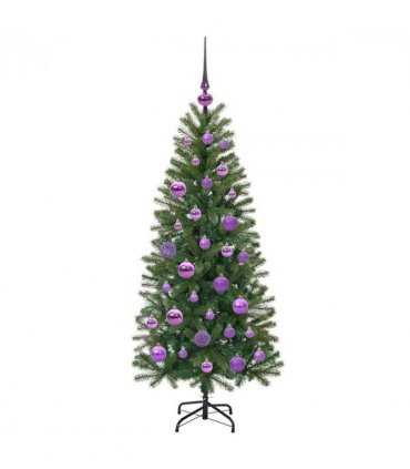 vidaXL Artificial Christmas Tree with 150 LEDs Green 120 cm PE and PVC — Model: with LEDs &lilac balls