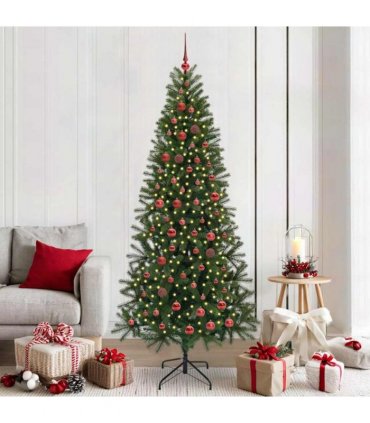 vidaXL Artificial Christmas Tree with 300 LEDs Green 210 cm PE and PVC — Model: with LEDs &red balls