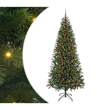 vidaXL Artificial Christmas Tree with 300 LEDs Green 210 cm PE and PVC — Model: with LEDs &red balls