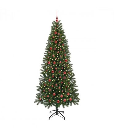 vidaXL Artificial Christmas Tree with 300 LEDs Green 210 cm PE and PVC — Model: with LEDs &red balls
