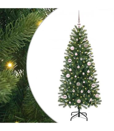 vidaXL Artificial Christmas Tree with 150 LEDs Green 150 cm PE and PVC — Model: with LEDs &pink balls