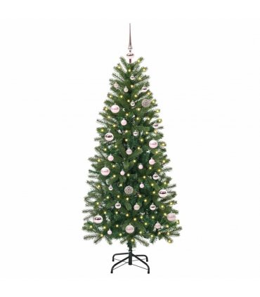 vidaXL Artificial Christmas Tree with 150 LEDs Green 150 cm PE and PVC — Model: with LEDs &pink balls