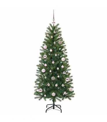 vidaXL Artificial Christmas Tree with 150 LEDs Green 150 cm PE and PVC — Model: with LEDs &pink balls