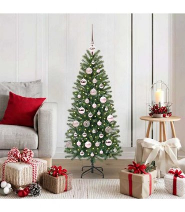 vidaXL Artificial Christmas Tree with 150 LEDs Green 120 cm PE and PVC — Model: with LEDs &pink balls