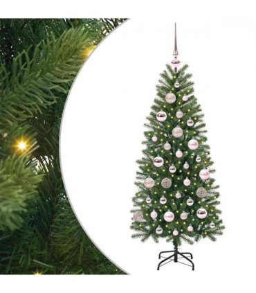 vidaXL Artificial Christmas Tree with 150 LEDs Green 120 cm PE and PVC — Model: with LEDs &pink balls