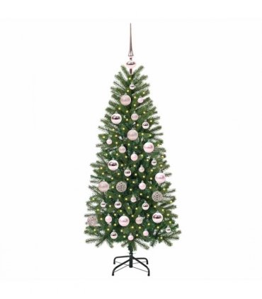 vidaXL Artificial Christmas Tree with 150 LEDs Green 120 cm PE and PVC — Model: with LEDs &pink balls