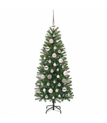 vidaXL Artificial Christmas Tree with 150 LEDs Green 120 cm PE and PVC — Model: with LEDs &pink balls