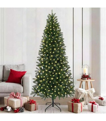 vidaXL Artificial Christmas Tree with 300 LEDs Green 210 cm PE and PVC — Model: with LEDs