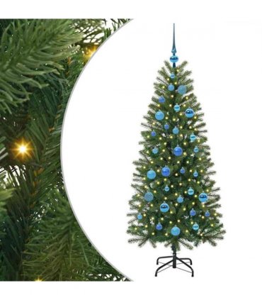 vidaXL Artificial Christmas Tree with 150 LEDs Green 150 cm PE and PVC — Model: with LEDs &blue balls
